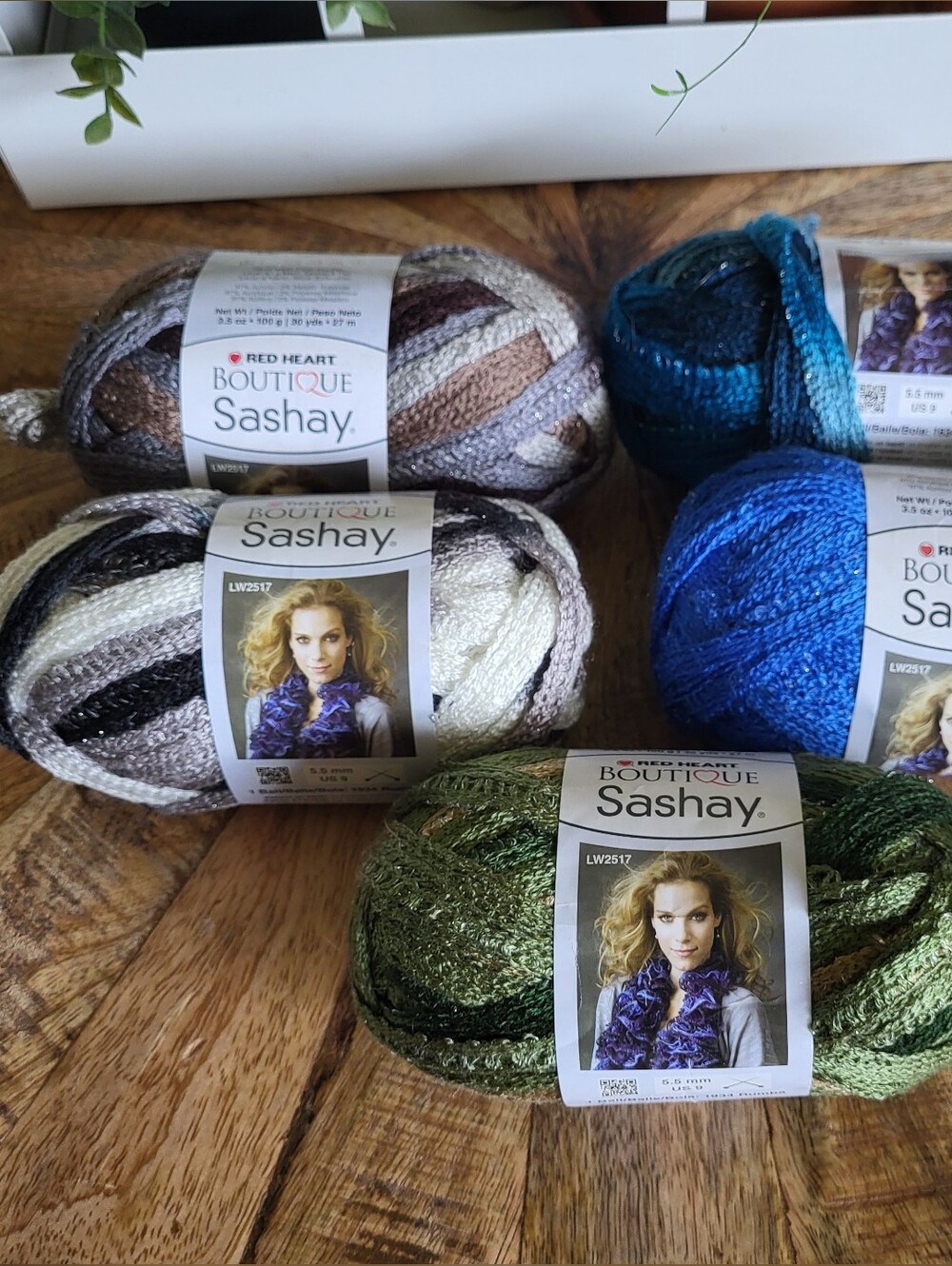 Sashay Red Heart Boutique Yarn Lot Of 5 In Blue, Olive, And Neutrals